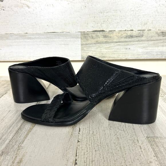 Vince Camuto Women’s 9.5 Kafinny Black Leather Flare block Heel Slip-On Sandals - Picture 7 of 8